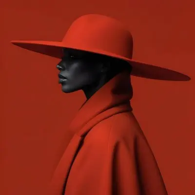 A Black Woman 30 Years Old Wearing A Black Hat And A Black Coat Side View Dark Skin Black Background Elegant Fashion Photography Studio Lighting High Contrast Minimalist 3 F5af