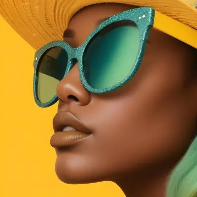 A Black Woman Age 25 With Dark Skin Wearing A Black Hat And Black Sunglasses Black Lips In A Black Background 10 D470