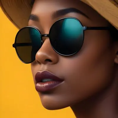 A Black Woman Age 25 With Dark Skin Wearing A Black Hat And Black Sunglasses Black Lips In A Black Background 16 9aa0