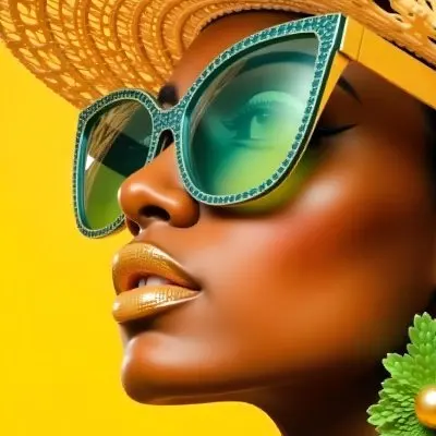 A Black Woman Age 25 With Dark Skin Wearing A Black Hat And Black Sunglasses Black Lips In A Black Background 38 F138