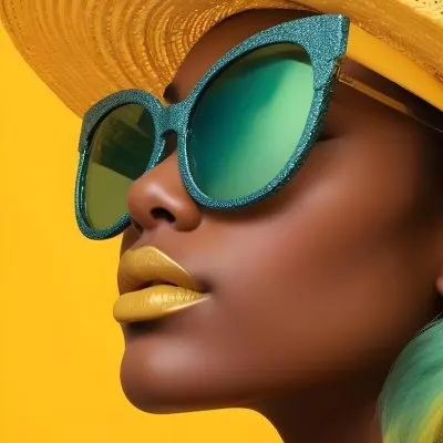A Black Woman Age 25 With Dark Skin Wearing A Black Hat And Black Sunglasses Black Lips In A Black Background 9 8e3d