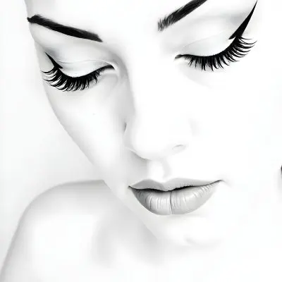 A Black Young Woman Age 22 With Closed Eyes Long Eyelashes And White Eyeliner In A Black Background 12 Ec46
