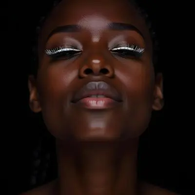 A Black Young Woman Age 22 With Closed Eyes Long Eyelashes And White Eyeliner In A Black Background 17 Ed2e