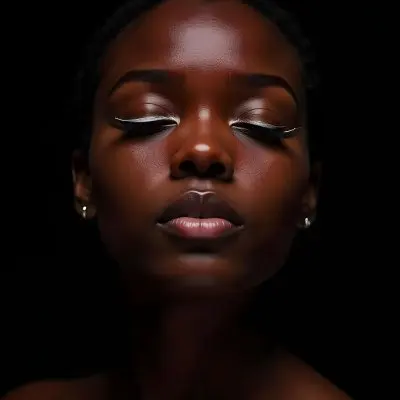 A Black Young Woman Age 22 With Closed Eyes Long Eyelashes And White Eyeliner In A Black Background 24 5fb6