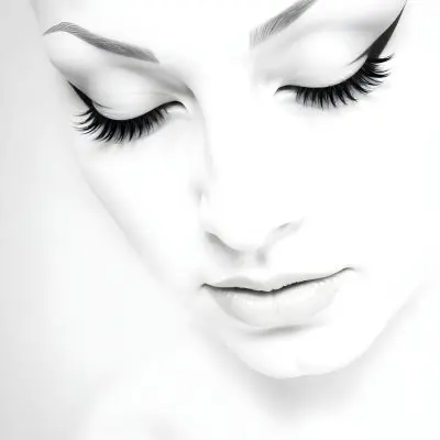 A Black Young Woman Age 22 With Closed Eyes Long Eyelashes And White Eyeliner In A Black Background 8 52f0