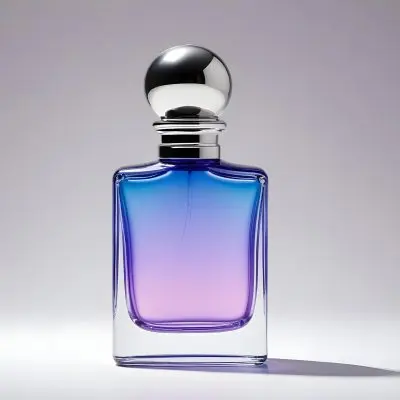 A Blue And Purple Gradient Perfume Bottle With A Silver Cap On A White Background 3 C378