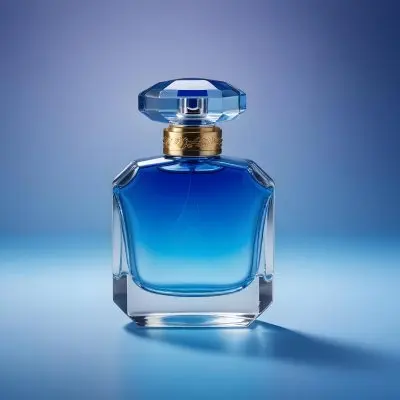 A Blue Glass Perfume Bottle With A Blue Cap Gradient Color Studio Shot Product Photography Blue Background 30 69d9
