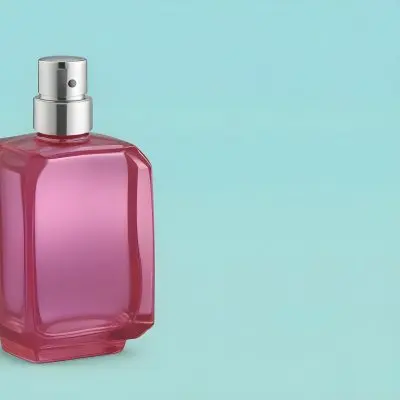 A Blue Perfume Bottle With A Blue Cap The Bottle Is Square With Rounded Edges The Background Is A Pink Color 25 68dc