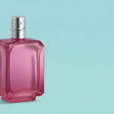 A Blue Perfume Bottle With A Pink Cap The Bottle Is Square With Rounded Edges Light Blue Background Minimalist Design Clean And Modern 14 922b