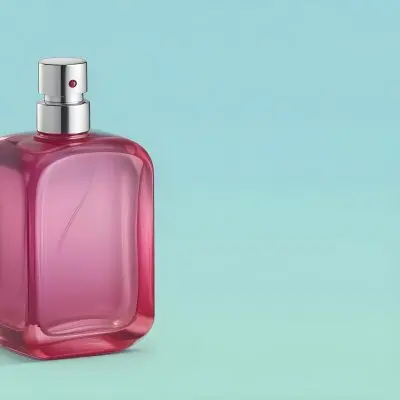 A Blue Perfume Bottle With A Pink Cap The Bottle Is Square With Rounded Edges Light Blue Background Minimalist Design Clean And Modern 22 2af8