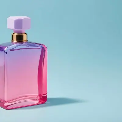 A Blue Perfume Bottle With A Pink Cap The Bottle Is Square With Rounded Edges Light Blue Background Minimalist Design Clean And Modern 5 00c0
