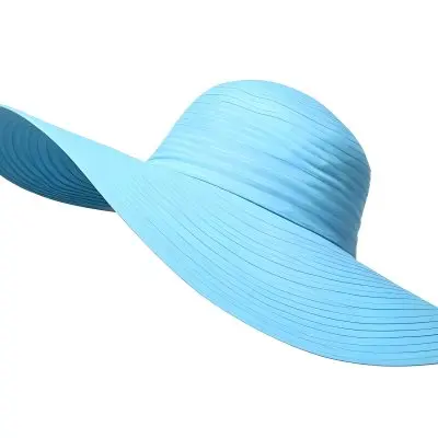 A Blue Sun Hat With A Wide Brim The Hat Is Made Of A Light Material And Has A Striped Pattern White Background 13 Bf8b
