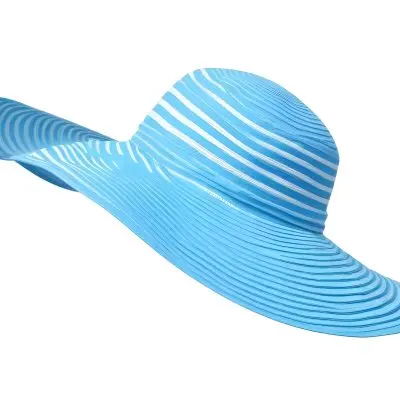 A Blue Sun Hat With A Wide Brim The Hat Is Made Of A Light Material And Has A Striped Pattern White Background 2 Ab1a