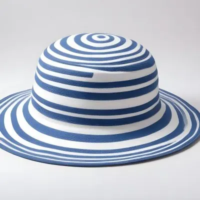 A Blue Sun Hat With A Wide Brim The Hat Is Made Of A Light Material And Has A Striped Pattern White Background 22 5ba9