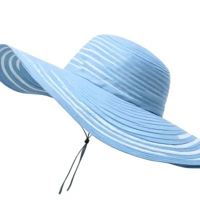 A Blue Sun Hat With A Wide Brim The Hat Is Made Of A Light Material And Has A Striped Pattern White Background 23 Ec8d 87fd