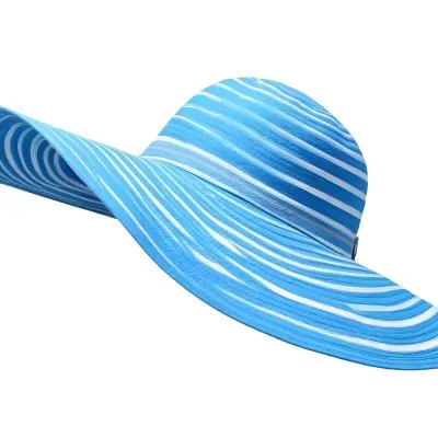 A Blue Sun Hat With A Wide Brim The Hat Is Made Of A Light Material And Has A Striped Pattern White Background 25 B27d