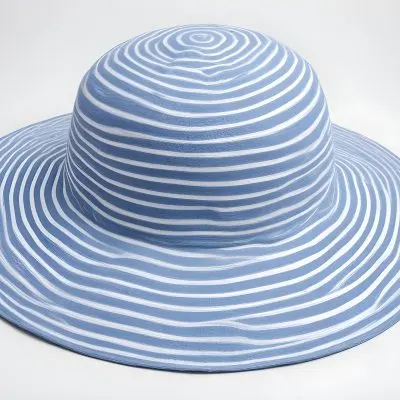 A Blue Sun Hat With A Wide Brim The Hat Is Made Of A Light Material And Has A Striped Pattern White Background 7 E08b
