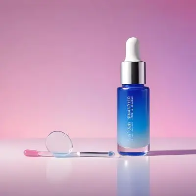 A Bottle Of Cosmetic Serum With A Dropper On A White Surface With A Pink And Blue Gradient Background 31 24fa