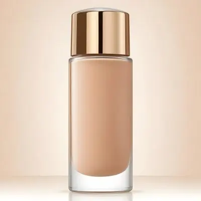 A Bottle Of Foundation With A Transparent Cap On A Beige Background The Bottle Is Transparent And The Foundation Is Beige 15 79e6