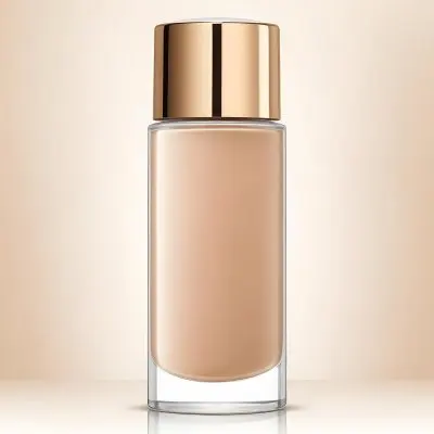 A Bottle Of Foundation With A Transparent Cap On A Beige Background The Bottle Is Transparent And The Foundation Is Beige 16 1d0b