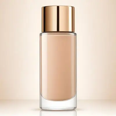 A Bottle Of Foundation With A Transparent Cap On A Beige Background The Bottle Is Transparent And The Foundation Is Beige 17 D846