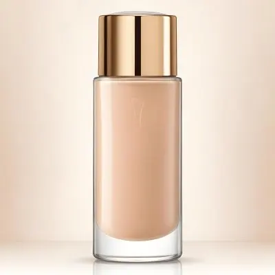 A Bottle Of Foundation With A Transparent Cap On A Beige Background The Bottle Is Transparent And The Foundation Is Beige 29 94e9