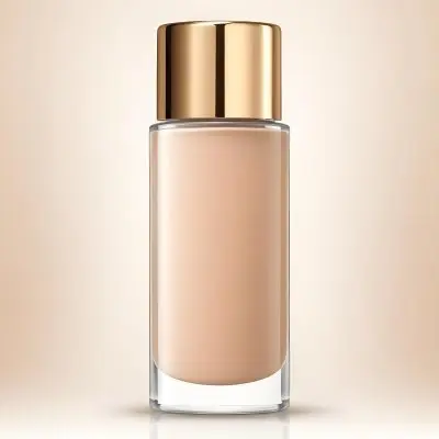A Bottle Of Foundation With A Transparent Cap On A Beige Background The Bottle Is Transparent And The Foundation Is Beige 30 D18c