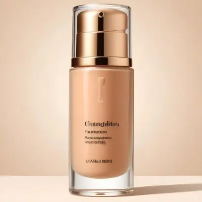 A Bottle Of Foundation With A Transparent Cap On A Beige Background The Bottle Is Transparent And The Foundation Is Beige 39 7484