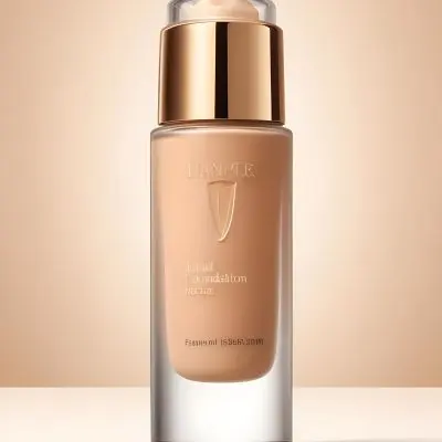 A Bottle Of Foundation With A Transparent Cap On A Beige Background The Bottle Is Transparent And The Foundation Is Beige 8 87a5