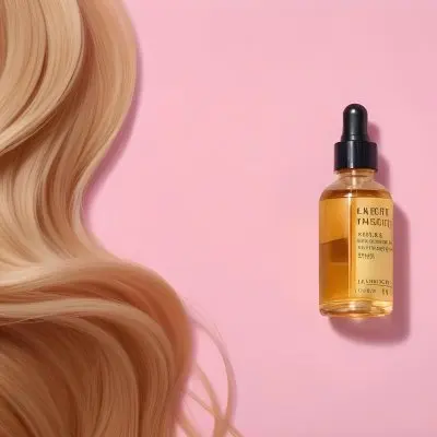 A Bottle Of Hair Oil And A Strand Of Blonde Hair On A Pink Background 33 8c87
