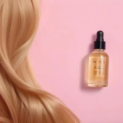 A Bottle Of Hair Oil And A Strand Of Blonde Hair On A Pink Background 5