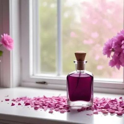 A Bottle Of Purple Liquid With A Cork Stopper Surrounded By Pink Flower Petals In A Bright Room With A Window 14 9f36