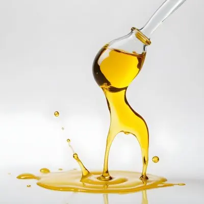 A Bottle Of Yellow Oil With A Dropper A Splash Of Oil On A White Surface And A White Background 25 Bca1