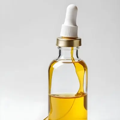 A Bottle With Yellow Oil And A Golden Dropper With A White Cap On A White Background 11 9669