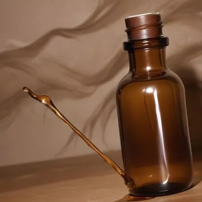 A Brown Glass Bottle With A Dropper On A Background Of Brown Hair The Hair Is Wavy And Shiny The Bottle Is In The Upper Right Corner 12 63c9