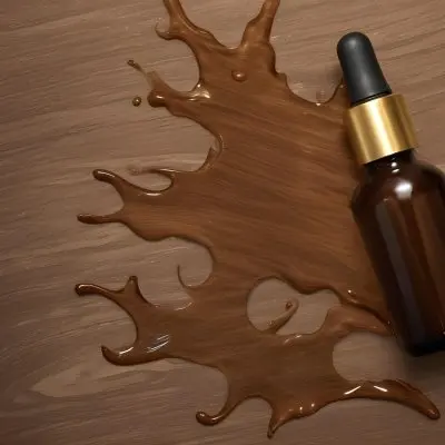 A Brown Glass Bottle With A Dropper On A Background Of Brown Hair The Hair Is Wavy And Shiny The Bottle Is In The Upper Right Corner 19 4e5d