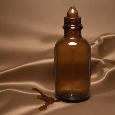 A Brown Glass Bottle With A Dropper On A Background Of Brown Hair The Hair Is Wavy And Shiny The Bottle Is In The Upper Right Corner 27 B204