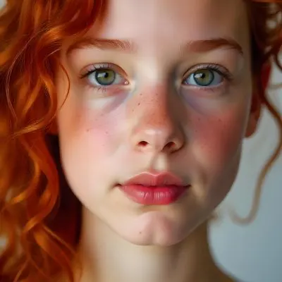 A Caucasian Girl 19 Years Old Light Skin Brown Eyes Freckles Red Curly Hair Red Lips Close Up Shot In A White Background 13 B897