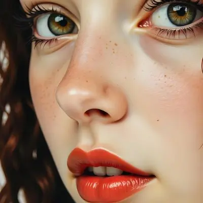 A Caucasian Girl 19 Years Old Light Skin Brown Eyes Freckles Red Curly Hair Red Lips Close Up Shot In A White Background 7 Bb96