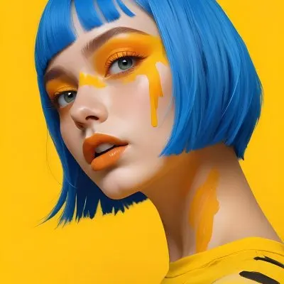 A Caucasian Girl Age 21 With Orange Hair And Yellow Paint On Her Face Blue Lips In A Orange Background 16 Db79
