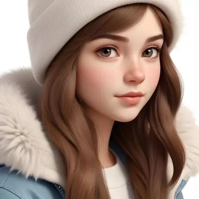 A Caucasian Girl With Fair Skin 19 Years Old Long Brown Hair Wearing A White Beanie And A Jacket With Fur Collar In A White Background 1 A7a0