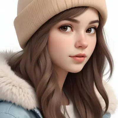 A Caucasian Girl With Fair Skin 19 Years Old Long Brown Hair Wearing A White Beanie And A Jacket With Fur Collar In A White Background 10 Bcf9
