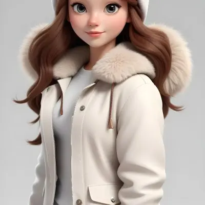 A Caucasian Girl With Fair Skin 19 Years Old Long Brown Hair Wearing A White Beanie And A Jacket With Fur Collar In A White Background 11 4baa