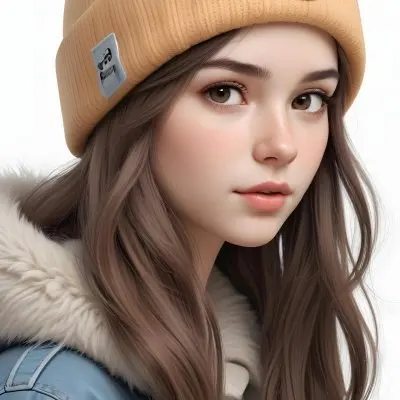 A Caucasian Girl With Fair Skin 19 Years Old Long Brown Hair Wearing A White Beanie And A Jacket With Fur Collar In A White Background 12 8d17