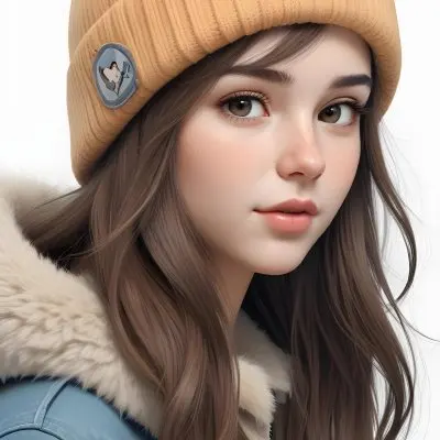 A Caucasian Girl With Fair Skin 19 Years Old Long Brown Hair Wearing A White Beanie And A Jacket With Fur Collar In A White Background 14 9c25