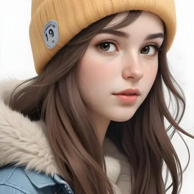 A Caucasian Girl With Fair Skin 19 Years Old Long Brown Hair Wearing A White Beanie And A Jacket With Fur Collar In A White Background 16 3c9f