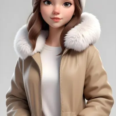A Caucasian Girl With Fair Skin 19 Years Old Long Brown Hair Wearing A White Beanie And A Jacket With Fur Collar In A White Background 17 7bfb