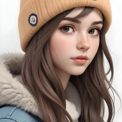 A Caucasian Girl With Fair Skin 19 Years Old Long Brown Hair Wearing A White Beanie And A Jacket With Fur Collar In A White Background 18 Df11