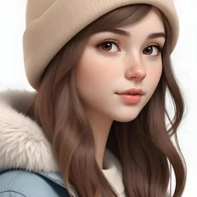 A Caucasian Girl With Fair Skin 19 Years Old Long Brown Hair Wearing A White Beanie And A Jacket With Fur Collar In A White Background 19 0162
