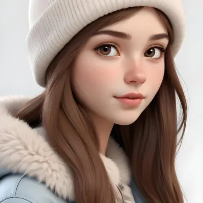 A Caucasian Girl With Fair Skin 19 Years Old Long Brown Hair Wearing A White Beanie And A Jacket With Fur Collar In A White Background 23 C484